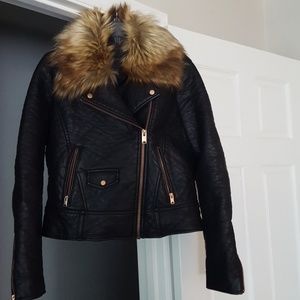 Andrew Marc Faux Leather & Faux Fur Jacket Size L